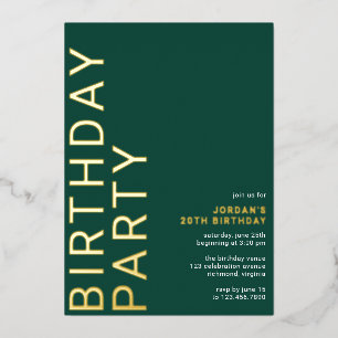 Invitación Con Relieve Metalizado Verde Esmeralda y Dorado Cumpleaños Elegante par