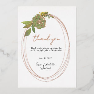 Invitación Con Relieve Metalizado Verde floral moderno botánico Gracias