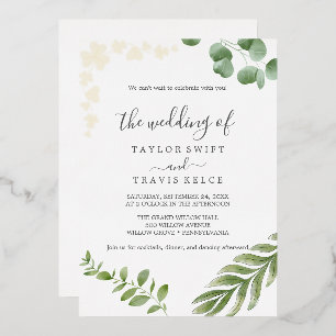 Invitación Con Relieve Metalizado Verde Ligero   Boda de Hoja de Pan de Oro Prensado