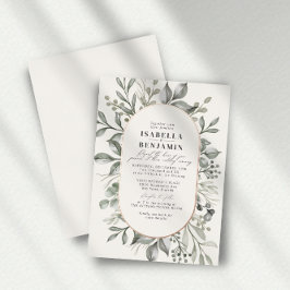 Invitación Con Relieve Metalizado Verde Oliva Muted Ivory Boda Rosa Oro