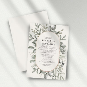 Invitación Con Relieve Metalizado Verde Oliva Muted Ivory Boda Rosa Oro