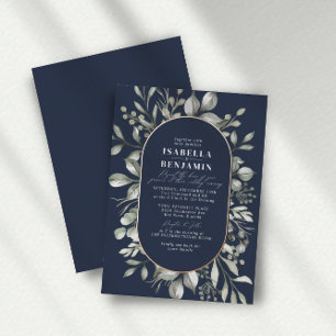 Invitación Con Relieve Metalizado Verde Oliva Silenciado Rosa de Oro Oscuro Boda Nav