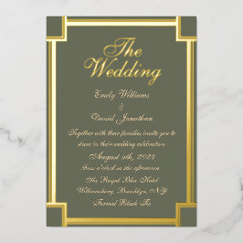 Invitación Con Relieve Metalizado Verde sabio clásico y blanco