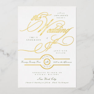 Invitación Con Relieve Metalizado Verde Salvia Blanco Caligrafía Elegante Boda Oro