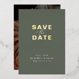 Invitación Con Relieve Metalizado Verde Salvia & Dorado Minimalista Boda Guardar la
