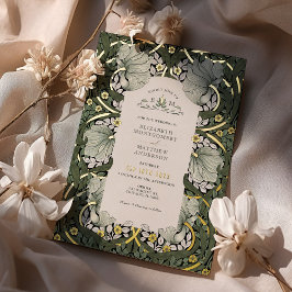 Invitación Con Relieve Metalizado Verde Salvia Oro Vintage Pimpernel William Morris
