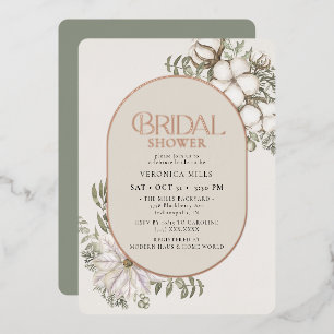 Invitación Con Relieve Metalizado Verdor de invierno Floral Verde Oval Bridal Ducha