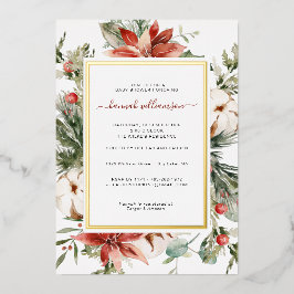 Invitación Con Relieve Metalizado Verdor floral de invierno | NAVIDADES BABY SHOWER