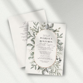 Invitación Con Relieve Metalizado Verdor Oval Ivory RSVP Código QR Boda Rosa Oro
