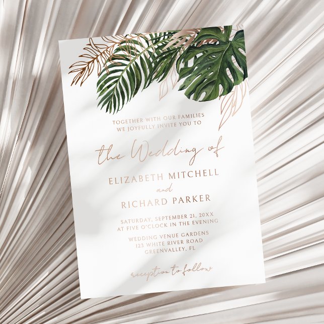 Invitación Con Relieve Metalizado Verdor tropical Boda del Boho de verano botánico (Subido por el creador)