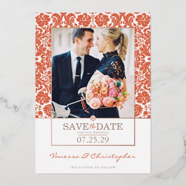 Invitación Con Relieve Metalizado Verona Sunset Wedding Save the Date (Anverso)
