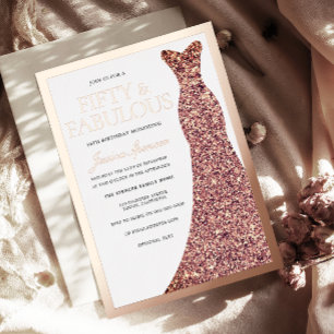 Invitación Con Relieve Metalizado Vestido de brillo para cumpleaños 50 de mujer Rosa