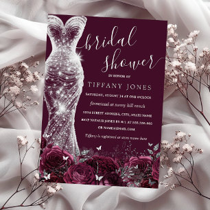 Invitación Con Relieve Metalizado Vestido de brillo plateado de Borgoña Rosa para De