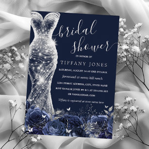 Invitación Con Relieve Metalizado Vestido de brillo plateado naval Rosa ducha de nov