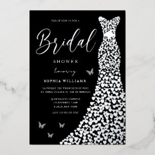Invitación Con Relieve Metalizado Vestido de corazón con lámina de plata con ducha d