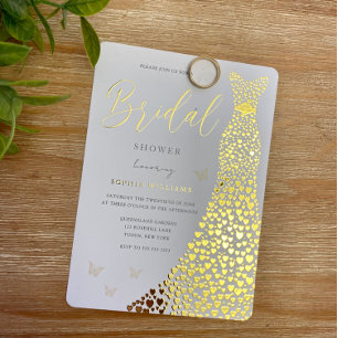 Invitación Con Relieve Metalizado Vestido de Corazón de Lámina de Oro Lujoso Desfile