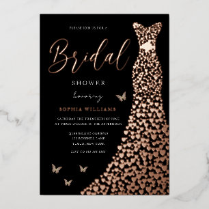 Invitación Con Relieve Metalizado Vestido de corazón de lámina de oro rosa Bridal Sh