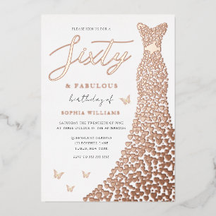 Invitación Con Relieve Metalizado Vestido de corazón de oro rosa Cumpleaños 60 Fiest
