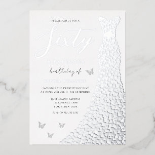 Invitación Con Relieve Metalizado Vestido de corazón de papel de plata Cumpleaños 60