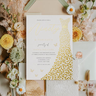 Invitación Con Relieve Metalizado Vestido de Corazón Dorado Cumpleaños 90 Cumpleaños