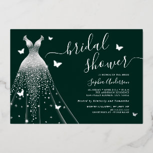 Invitación Con Relieve Metalizado Vestido de destellos de mariposa esmeralda para fi