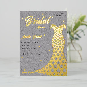 Invitación Con Relieve Metalizado Vestido de ducha de novia con elegante acento dora
