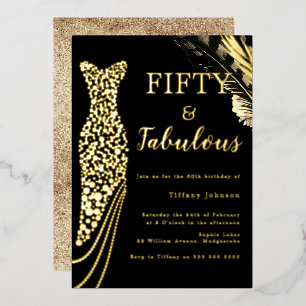 Invitación Con Relieve Metalizado Vestido de lámina de oro cincuenta y fabuloso cump