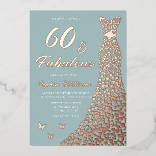 Invitación Con Relieve Metalizado Vestido de lámina de oro rosa 60 y fabuloso cumple