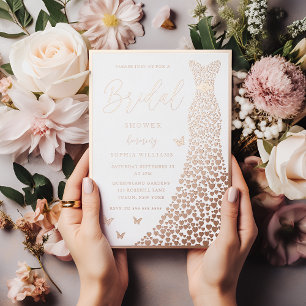 Invitación Con Relieve Metalizado Vestido de lámina de oro rosa elegante ducha nupci