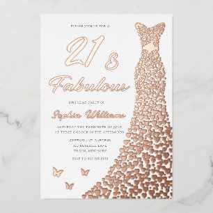 Invitación Con Relieve Metalizado Vestido de lámina de oro rosa para fiesta de cumpl