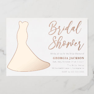Invitación Con Relieve Metalizado Vestido de lámina de oro rosa Silueta Despedida de