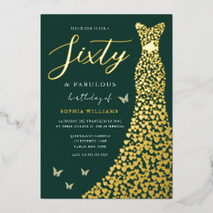 Invitación Con Relieve Metalizado Vestido de lámina de oro verde esmeralda para fies