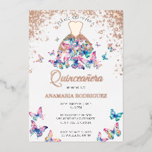 Vestido de Mariposa de Oro Rosa Moderno Quinceañer