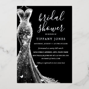 Invitación Con Relieve Metalizado Vestido de Mariposa de Plata Negra para Lluvia de