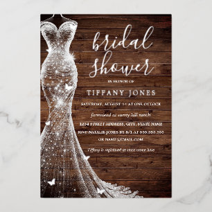 Invitación Con Relieve Metalizado Vestido de Mariposa de Plata para Despedida de Sol