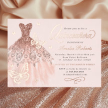 Vestido de Mariposa de Rosa Dorado Brillante Quinc