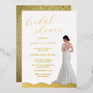 Invitación Con Relieve Metalizado Vestido de novia con encaje dorado para fiesta de