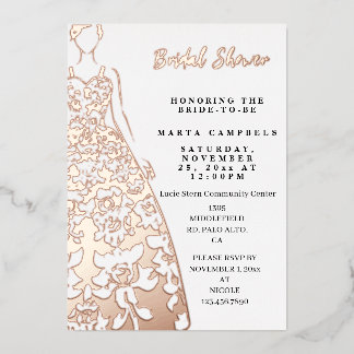 Invitación Con Relieve Metalizado Vestido de novia con lámina de oro rosa para fiest