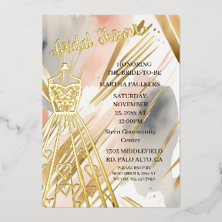 Invitación Con Relieve Metalizado Vestido de novia de papel de oro regalo de ducha d