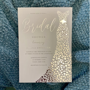 Invitación Con Relieve Metalizado Vestido de novia de papel de plata Regalo de ducha