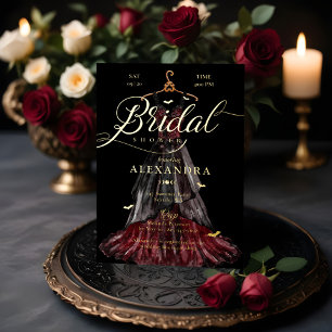Invitación Con Relieve Metalizado Vestido de novia negro gótico elegante para la duc