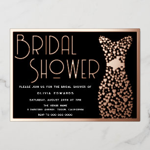 Invitación Con Relieve Metalizado Vestido de oro rosa ducha de boda negra