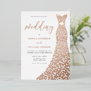 Invitación Con Relieve Metalizado Vestido de oro rosa impresionante boda elegante