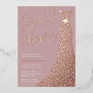 Invitación Con Relieve Metalizado Vestido de oro rosa real Dusty Rose Bridal Shower