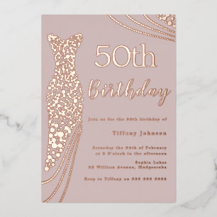 Invitación Con Relieve Metalizado Vestido de papel de aluminio de oro rosa elegante 