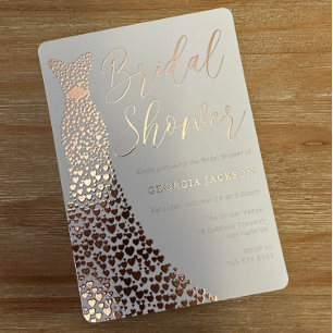 Invitación Con Relieve Metalizado Vestido de papel de aluminio de oro rosa real mode