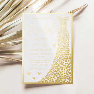 Invitación Con Relieve Metalizado Vestido de papel de oro elegante ducha nupcial rea