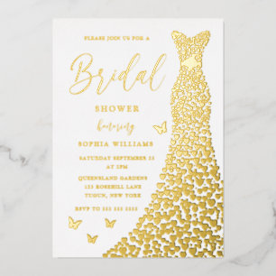 Invitación Con Relieve Metalizado Vestido de papel de oro elegante ducha nupcial rea