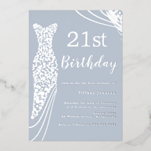 Invitación Con Relieve Metalizado Vestido de papel de plata azul polvoriento elegant