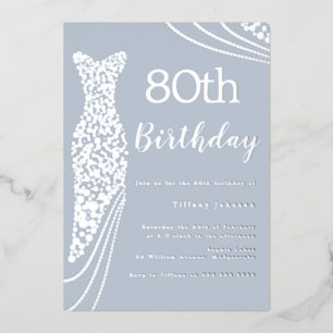 Invitación Con Relieve Metalizado Vestido de papel de plata elegante cumpleaños 80